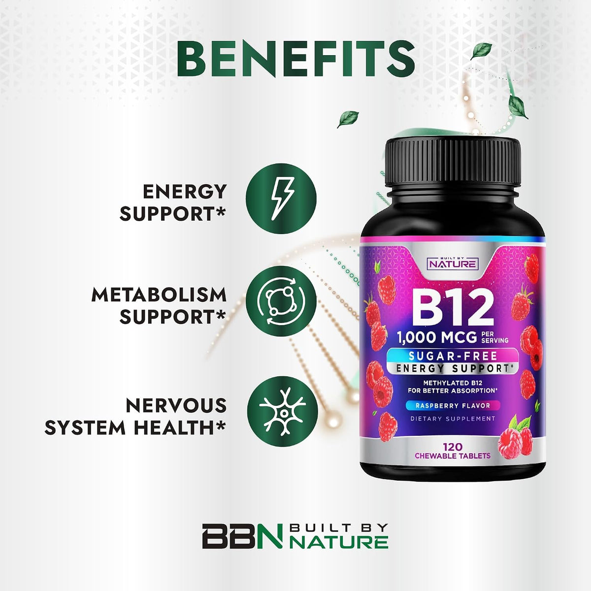 Built by Nature Vitamin B12 1000 mcg – Energy & Metabolism Support: Helps convert food into fuel for sustained – Image 4