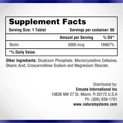 Biotin 60 Tablets 5000 mcg by Natural Systems