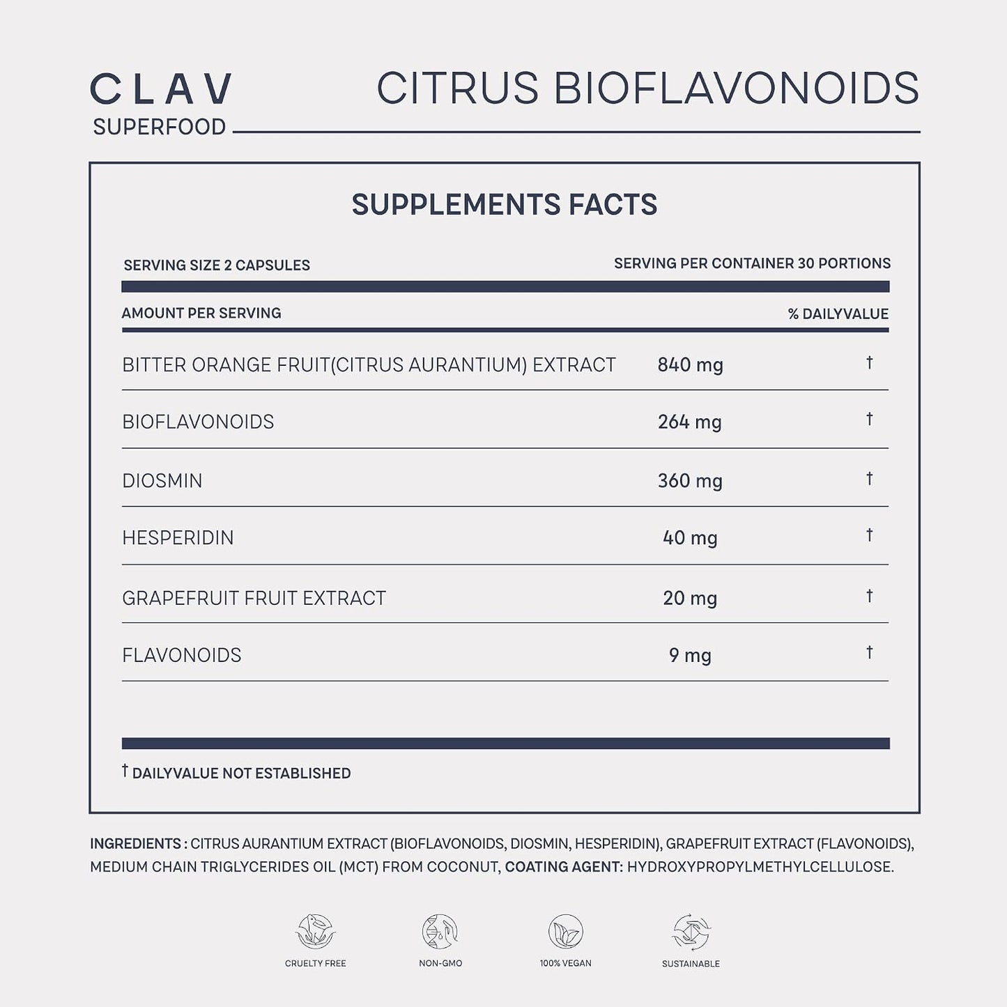 CLAV Citrus Bioflavonoids - Vegan Flavonoids Supplement with Bitter Orange and Grapefruit Extract - Antioxidant & Immune Support - 60 Capsules - görsel 8