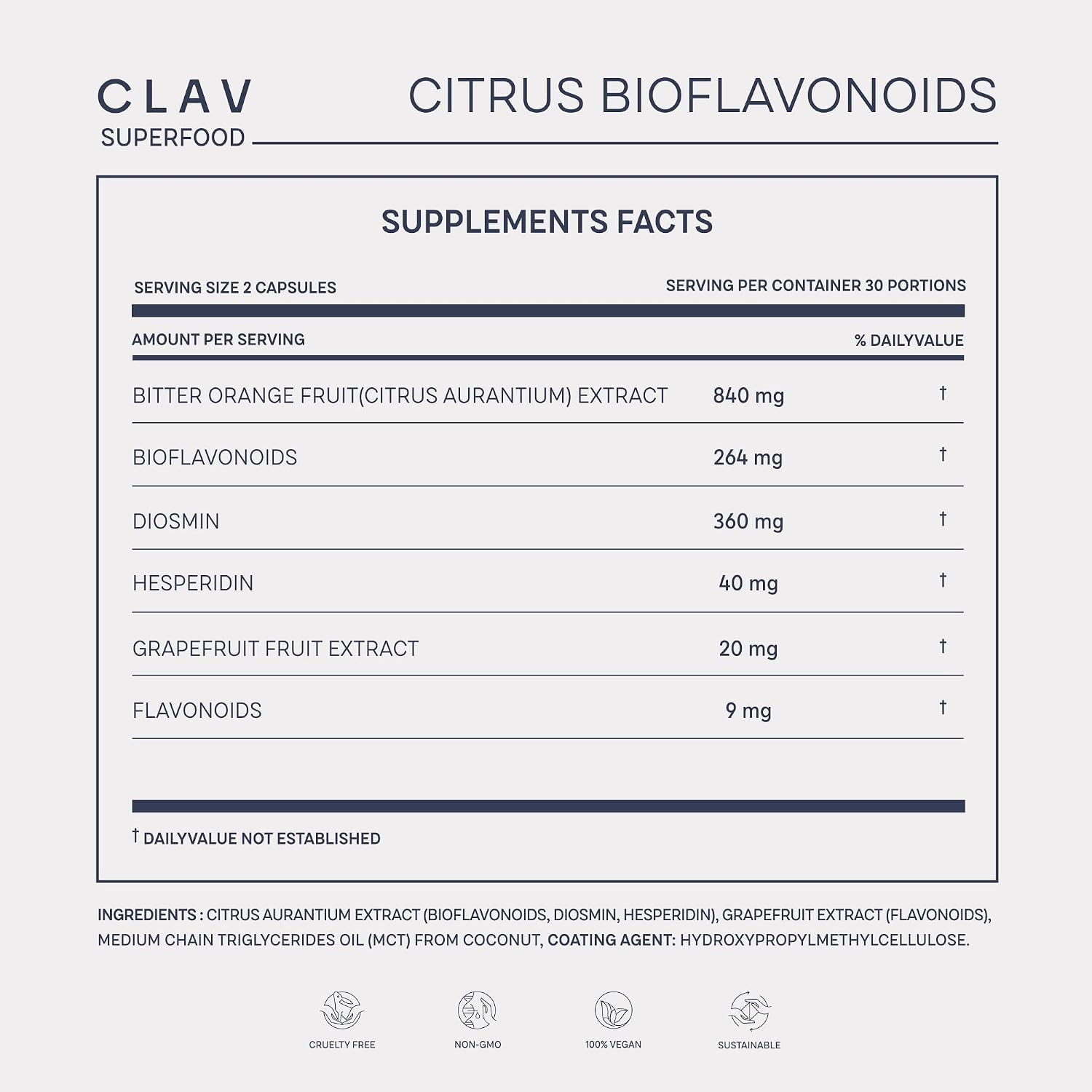 CLAV Citrus Bioflavonoids - Vegan Flavonoids Supplement with Bitter Orange and Grapefruit Extract - Antioxidant & Immune Support - 60 Capsules - görsel 8