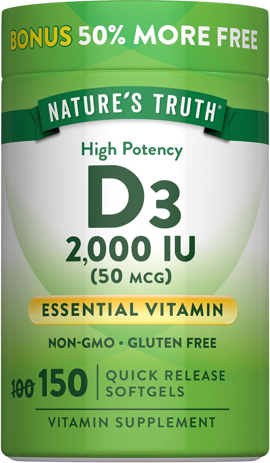 Nature's Truth Vitamin D3 2000 IU Softgels for Adults - görsel 1
