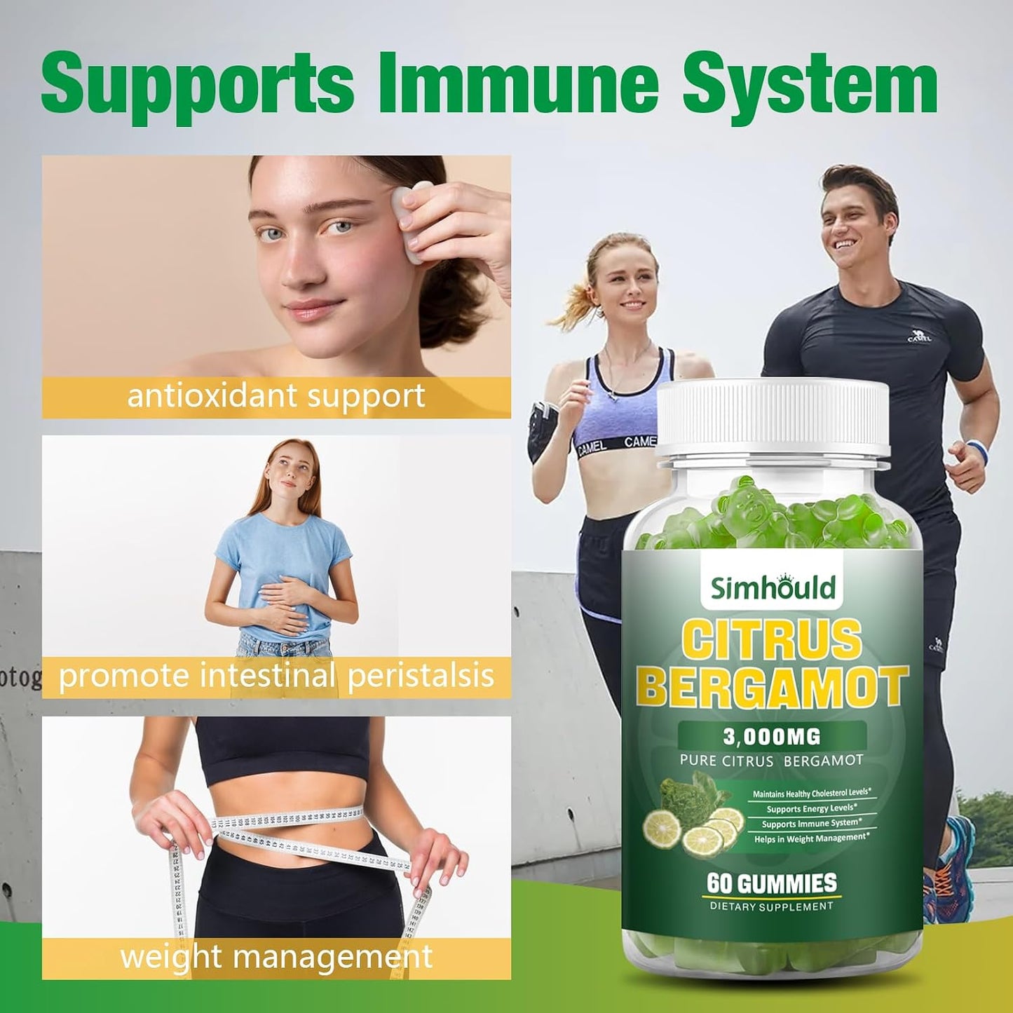 Citrus Bergamot Gummies 3000mg – Cholesterol & Immune Support Supplement, Vegan, Lime Flavour (60 Count) - görsel 5