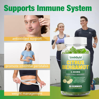 Citrus Bergamot Gummies 3000mg – Cholesterol & Immune Support Supplement, Vegan, Lime Flavour (60 Count)