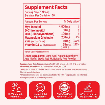 Peach Perfect Inositol Powder Multivitamin, Strawberry Acai Flavour – 4g Myo & D-Chiro Inositol, DIM, Zinc, Magnesium – Image 6