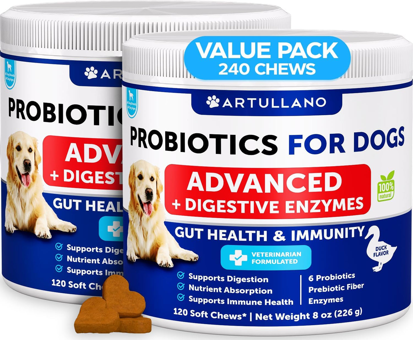 Artullano Probiotics for Dogs - Gut Health, Allergy & Immune Support - 180 Soft Chews - görsel 9