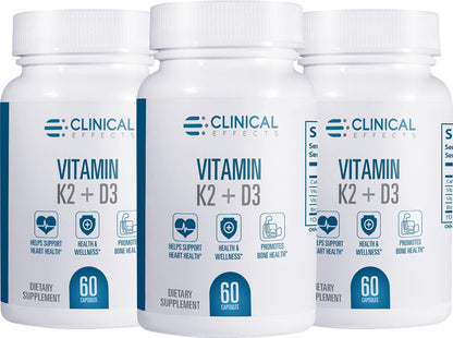 Clinical Effects Vitamin K2 + D3 with Bioperine Black Pepper Extract - 3 Pack