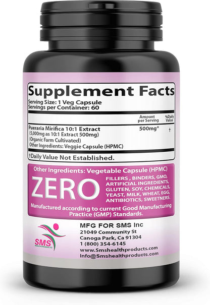 Pueraria Mirifica (Kwao Krua Kao) Supplement Capsules – Pure Root 10:1 Concentrated Extract, Premium Organic, 60 Vegan Capsules
