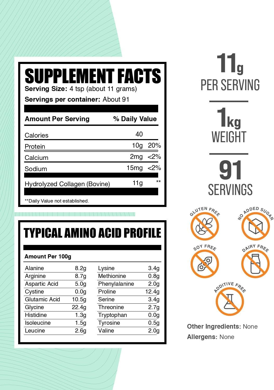 BulkSupplements Collagen Peptides Powder - Hydrolysed Bovine Collagen, 1kg - görsel 2