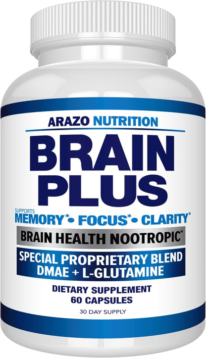 Arazo Nutrition Brain Plus – Nootropic – Memory Support: Bacopa Monnieri and phosphatidylserine are included to – Image 1