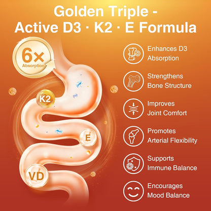 DRFOSTER Vitamin D3 & K2 Supplement - 5000 IU D3 + 100 mcg K2 (MK-7) with Vitamin E, Folic Acid & Methyl B12 - 120 Capsules – Image 3