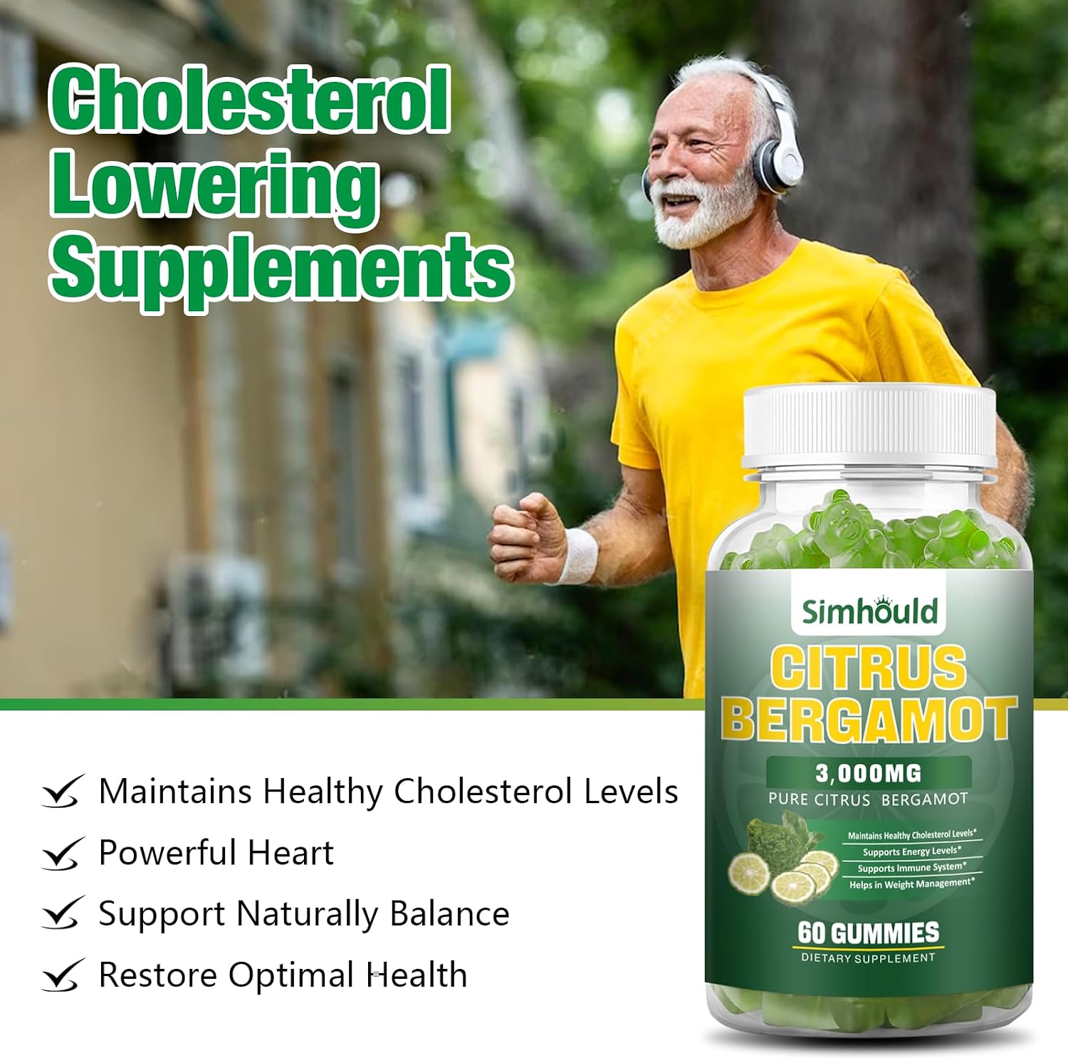 Citrus Bergamot Gummies 3000mg – Cholesterol & Immune Support Supplement, Vegan, Lime Flavour (60 Count) - görsel 7