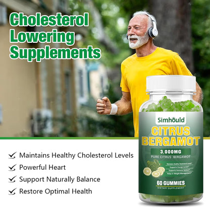 Citrus Bergamot Gummies 3000mg – Cholesterol & Immune Support Supplement, Vegan, Lime Flavour (60 Count)