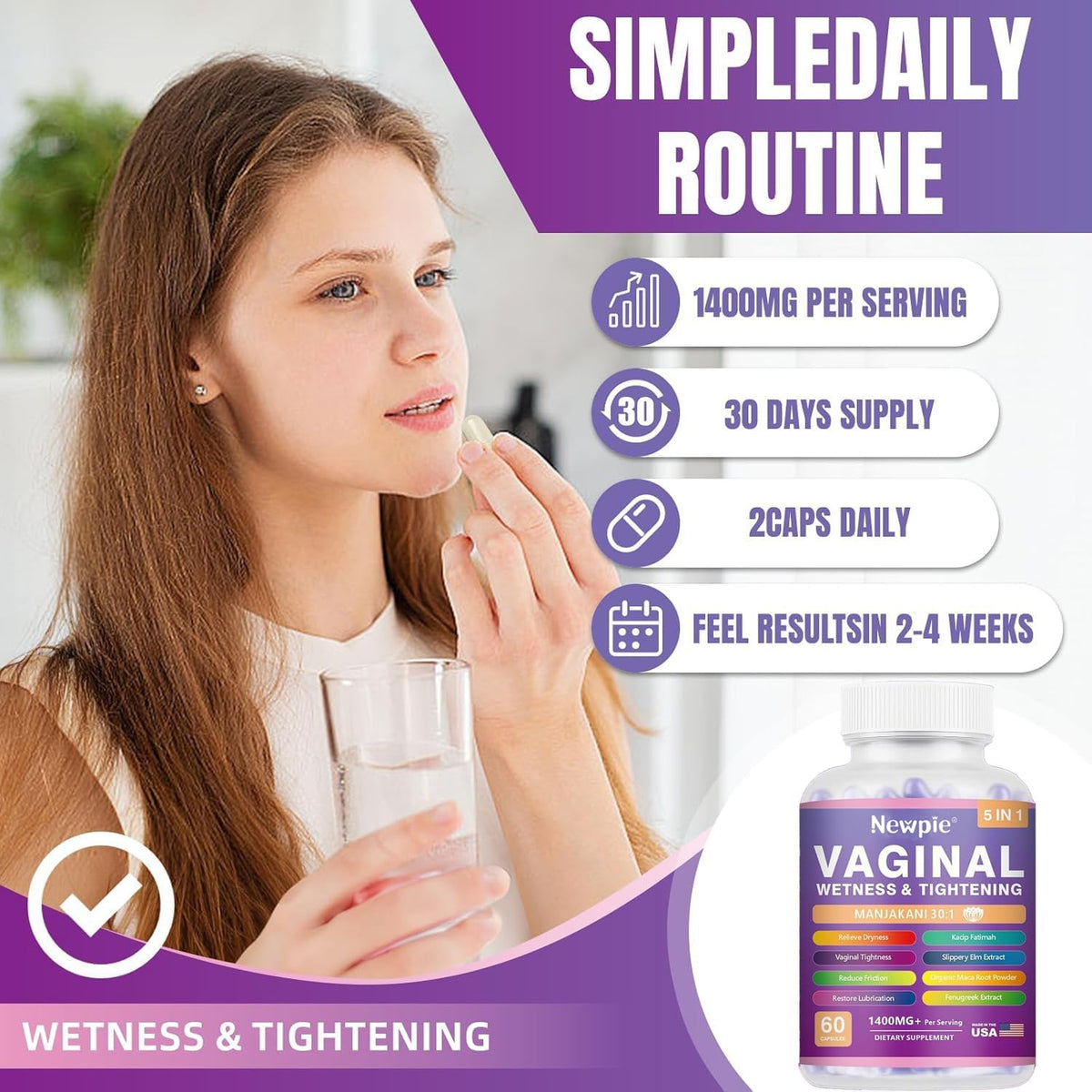 SUWENY Vaginal Moisturiser & Toning Capsules – Hormonal Harmony: Kacip Fatimah and Manjakani have traditional uses – Image 3