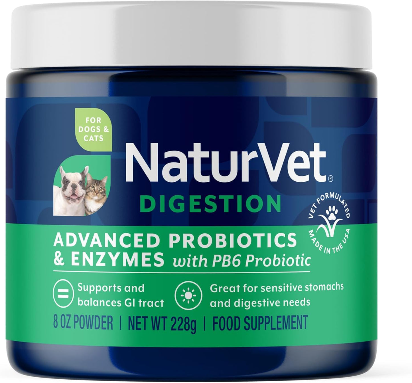 NaturVet Advanced Probiotics & Enzymes – Plus Vet Strength PB6 Probiotic for Dogs & Cats (227 g) - görsel 1