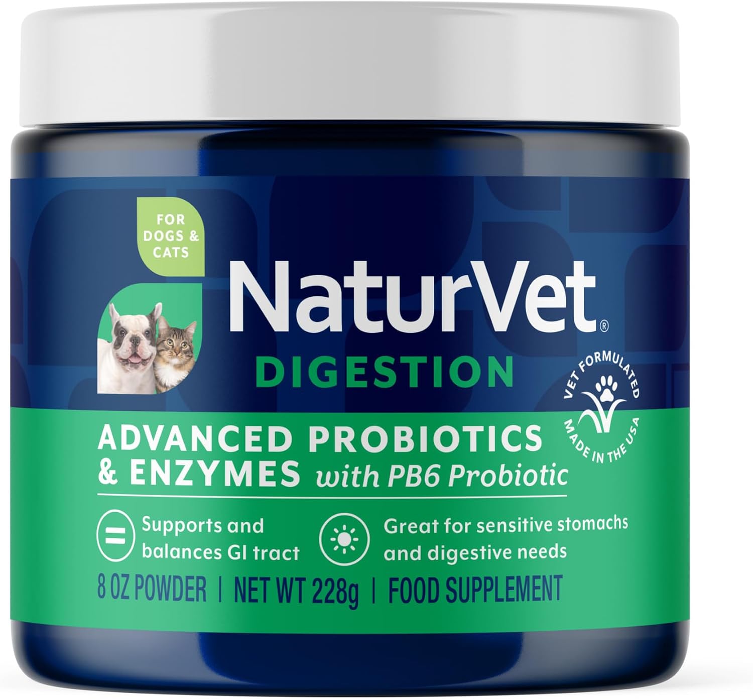 NaturVet Advanced Probiotics & Enzymes – Plus Vet Strength PB6 Probiotic for Dogs & Cats (227 g) - görsel 1