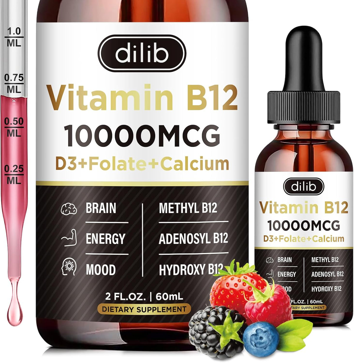 Vitamin B12 Complex 10000 mcg - Triple Liquid B-12 Drops Sublingual Supplement with Methylcobalamin, Adenosylcobalamin, and – Image 9