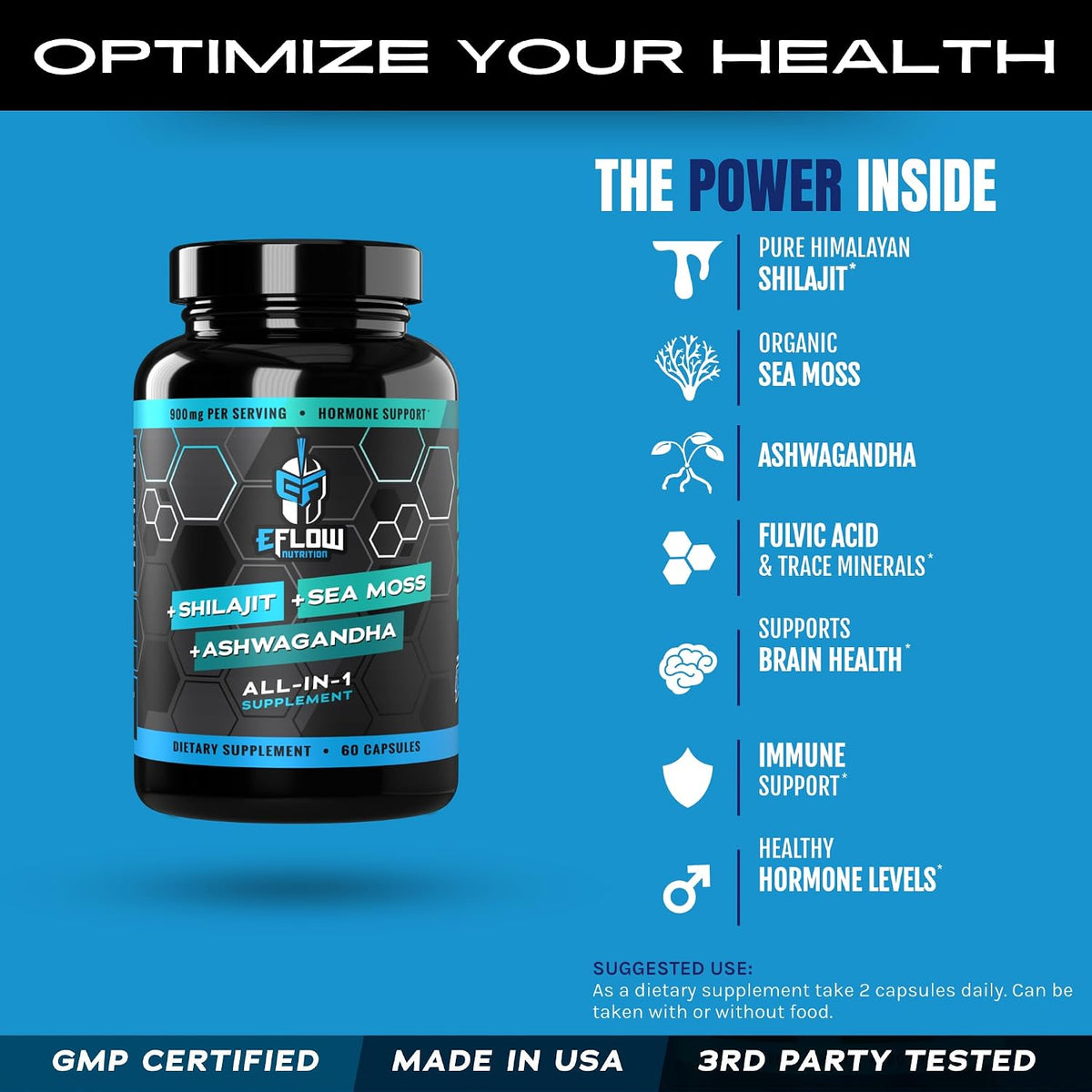 eFlow Nutrition Shilajit Capsules, – Organic Sea Moss: Rich in iodine, selenium, zinc, and other minerals. – Image 3
