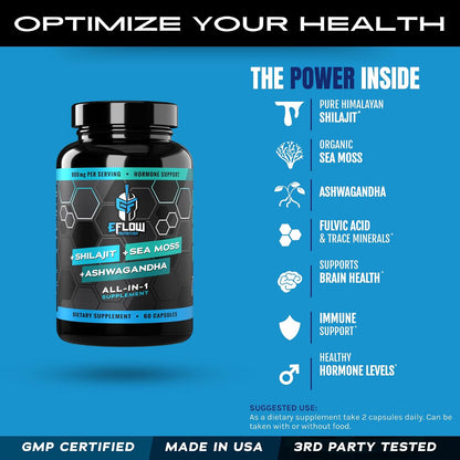 eFlow Nutrition Shilajit Capsules, – Organic Sea Moss: Rich in iodine, selenium, zinc, and other minerals. – Image 3