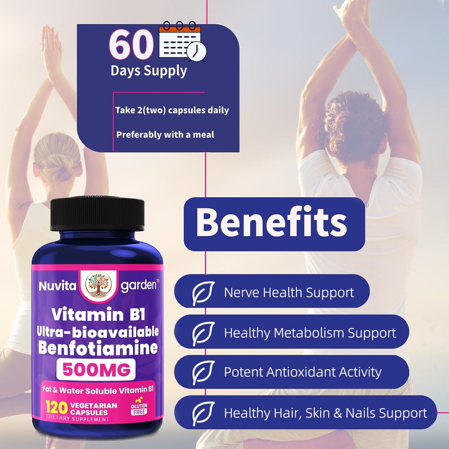 Vitamin B1 500mg with Benfotiamine Supplement - 120 Capsules - görsel 4