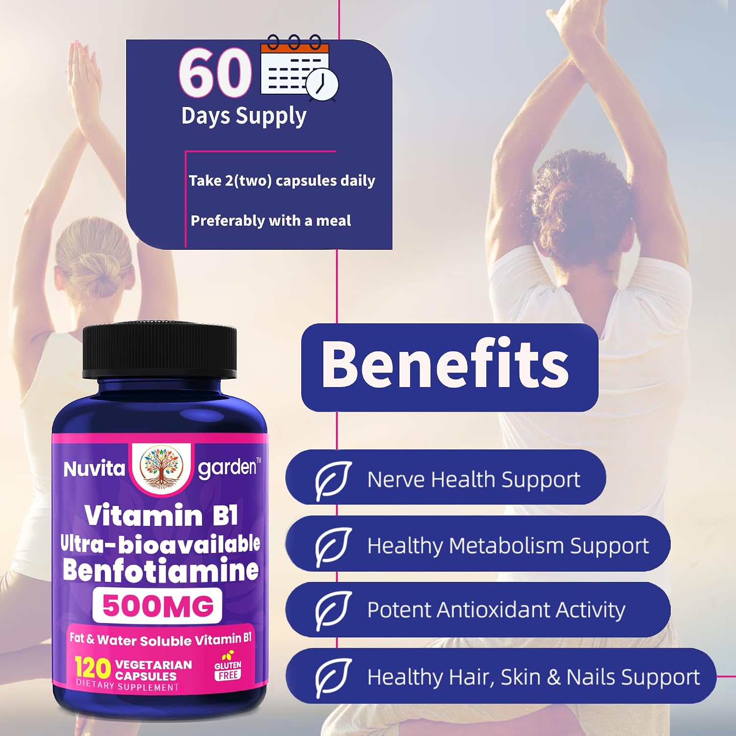 Vitamin B1 500mg with Benfotiamine Supplement - 120 Capsules - görsel 4