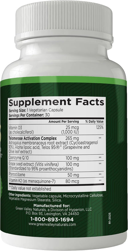 Genesis Telomere Length Supplement – Telos95® Astragalus Extract with CoQ10, D3, K2, ALA & Grape Seed | 30 Vegan Capsules – Image 9
