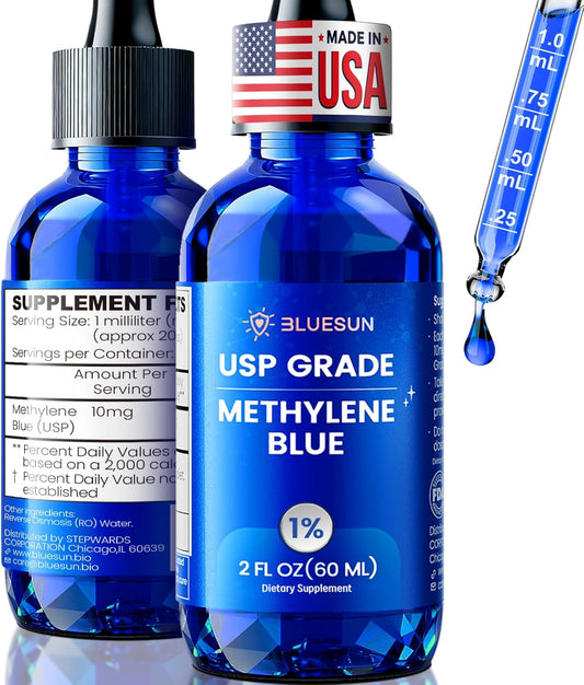Bluesun Methylene Blue Drops 1% – USP Pharmaceutical Grade – 60 mL (10 mg/mL) – Image 1