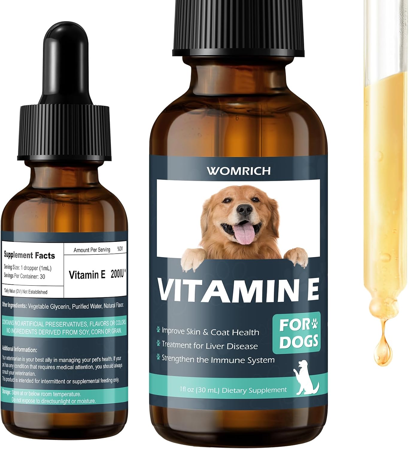Vitamin E for Dogs - Vitamin E Oil for Dogs - Improve Skin & Coat Health, Support Joint Health, Treatment for Liver Disease, Strengthen Immune System - for All Ages and Breeds - 30 mL - görsel 1