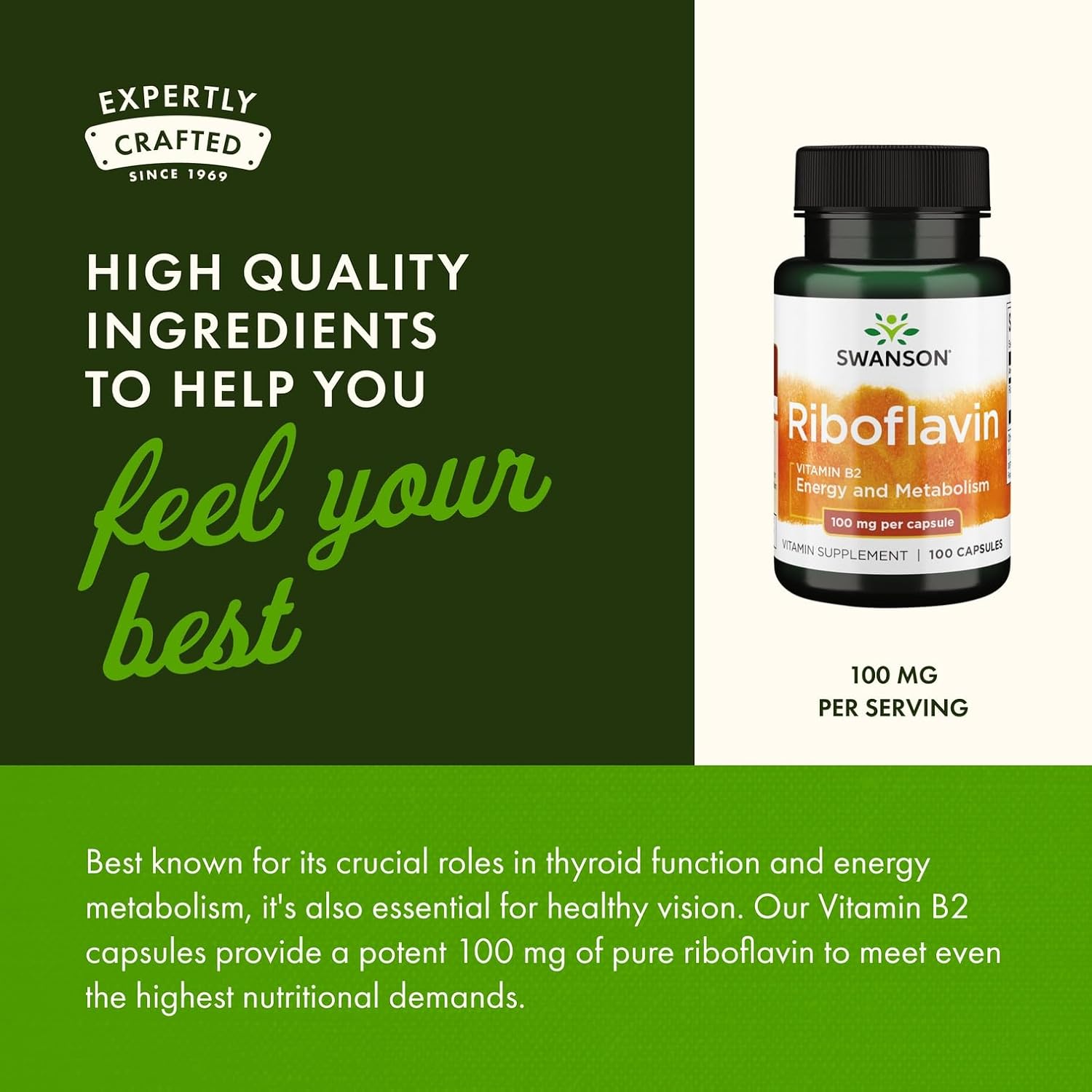 Swanson Vitamin B2 (Riboflavin) 100 mg - 100 Capsules - görsel 5