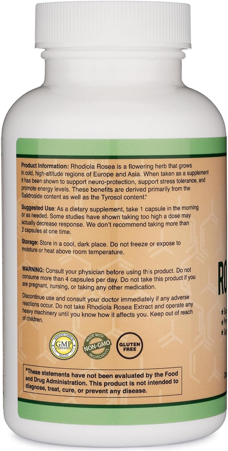 Rhodiola Rosea Supplement 500mg, 120 Vegan Capsules (3% Salidrosides, 1% Rosavins Extract) by Double Wood - görsel 4