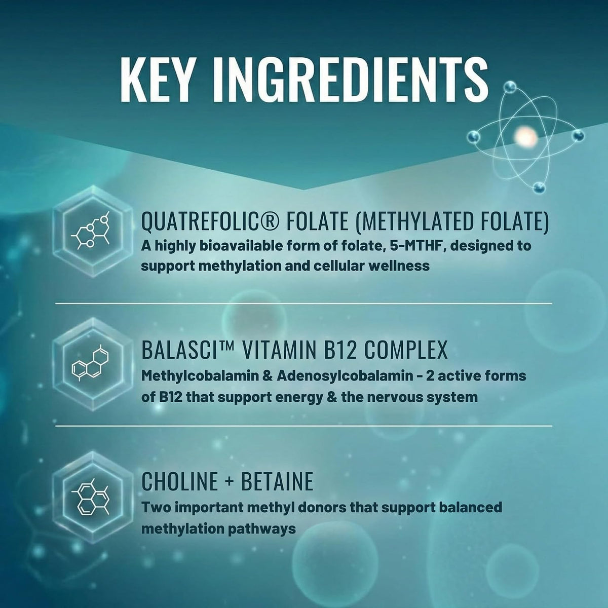 Approved Science Methylated B Complex – Full – Choline and Betaine (TMG): Two methyl donors that work alongside B – Image 4