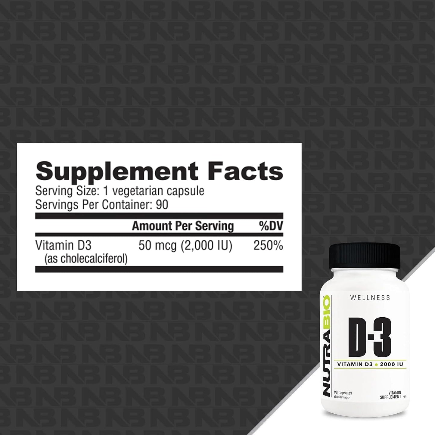NutraBio Vitamin D (2000 IU), Immune Support - 90 Vegetable Capsules - görsel 2
