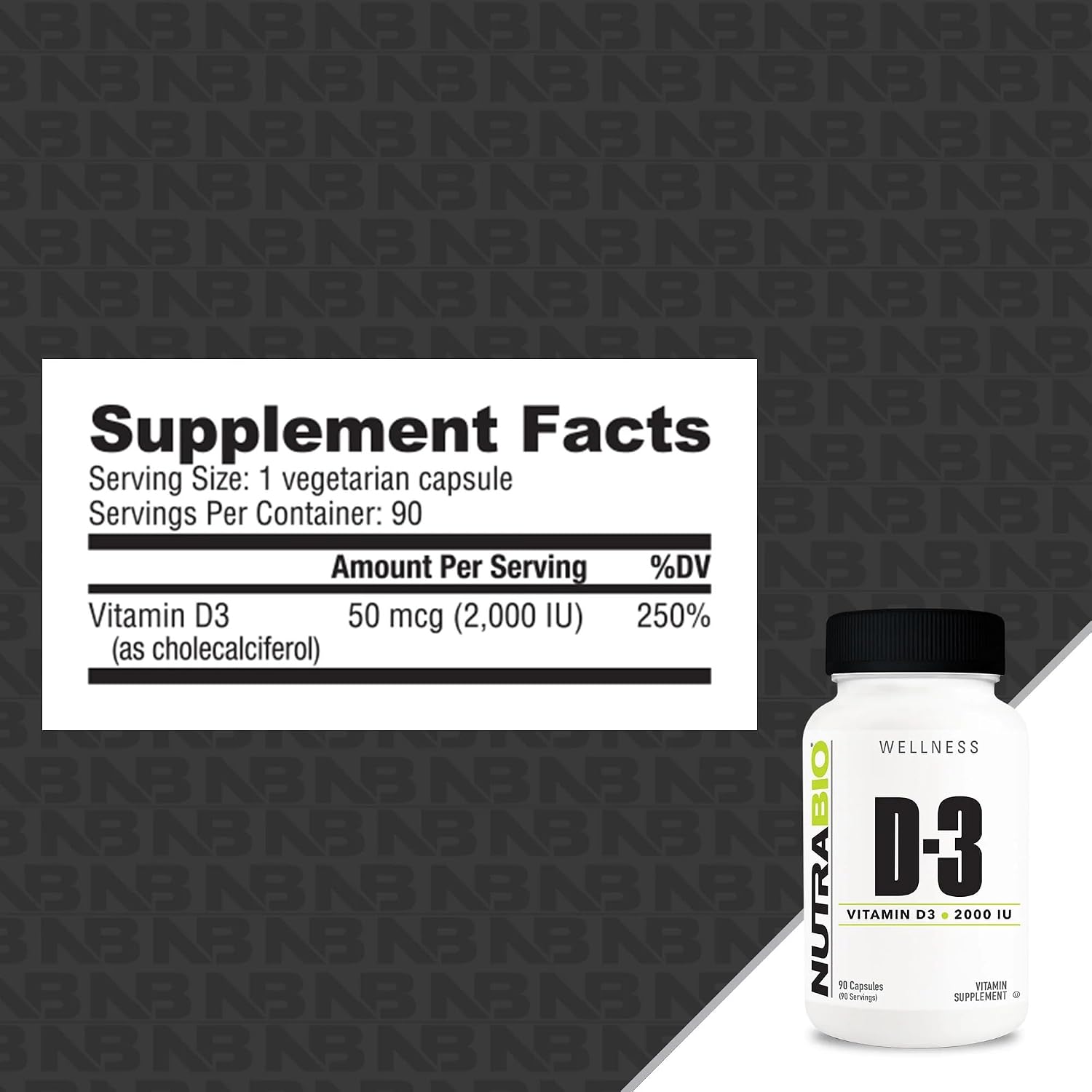 NutraBio Vitamin D (2000 IU), Immune Support - 90 Vegetable Capsules - görsel 2