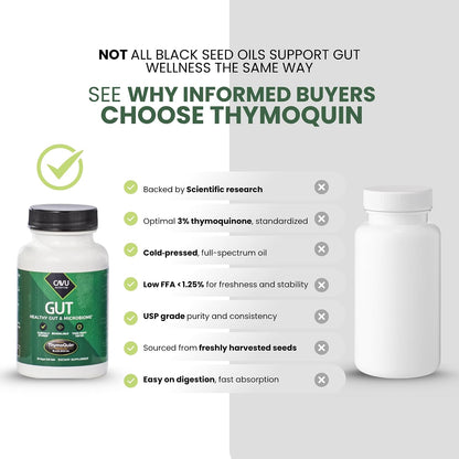 Gut Health Supplements for Healthy Digestion & Gut Repair | Advanced Formula with Bioavailable Black Seed Oil with 3% Thymoquinone | Gut Health Supplements for Women's & Men | 60 Soft-gels