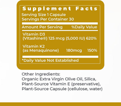 Premier Research Labs Vitamin D3 + K2 5000 IU, 30 Capsules