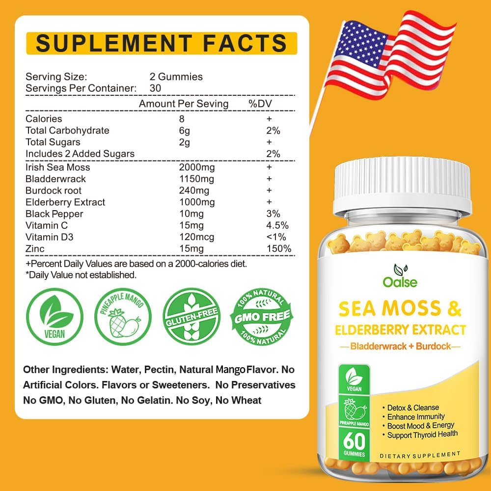 OALSE Sea Moss Gummies – 2000mg with Bladderwrack, Burdock Root & Elderberry (2-Pack) - görsel 6
