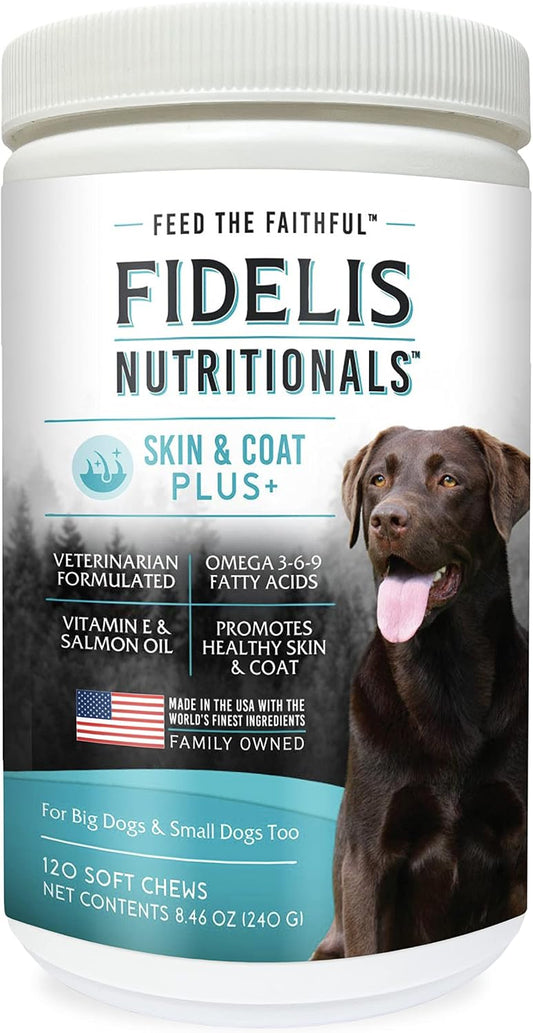 FIDELIS Skin & Coat Plus+ Dog Supplement – – Salmon Oil: Rich in omega‑3, omega‑6 and omega‑9 fatty acids, salmon – Image 1