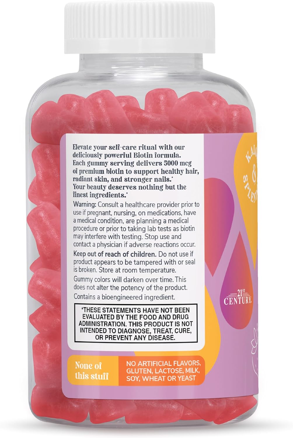 21st Century Biotin Gummies 5000 mcg for Hair Growth, Skin and Nail Health – Vegetarian Strawberry Supplement for Women, 120 Gummies, Gluten free - görsel 10