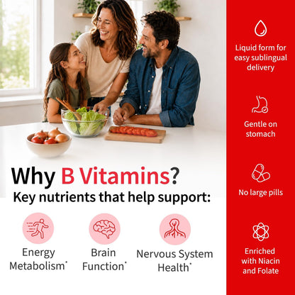 NUSAVA (2 Pack) Vitamin B12 Liquid Drops with B6, B1, Niacin & Folate — B12 Sublingual Vitamin B Complex, Methylcobalamin 5000 mcg, for Energy, Brain & Heart Support, Raspberry Flavour, 80 Servings