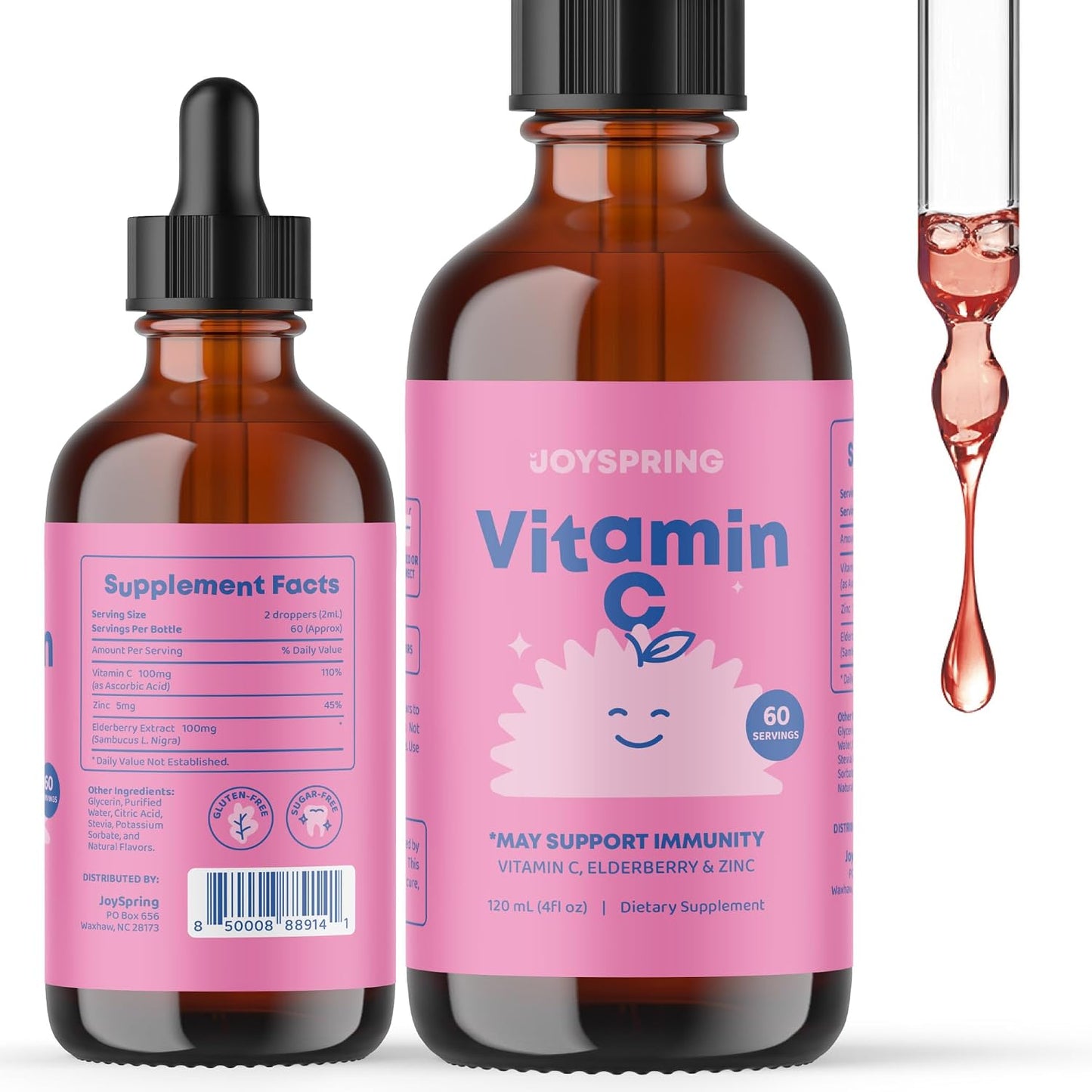 JoySpring Vitamin C and Zinc for Kids – Elderberry Liquid Supplement, 120 ml (60 Servings) - görsel 1