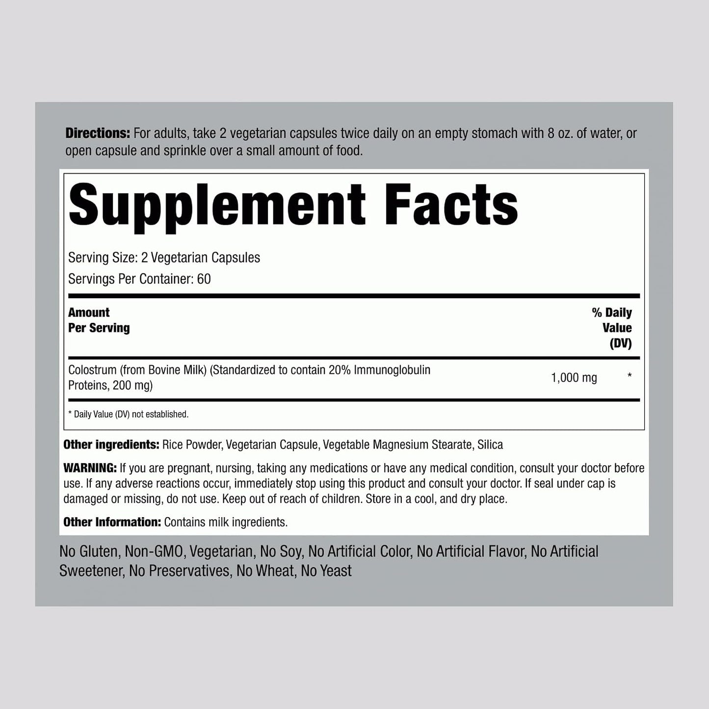 Piping Rock Colostrum Capsules 1000mg, 120 Quick-Release Capsules - görsel 2