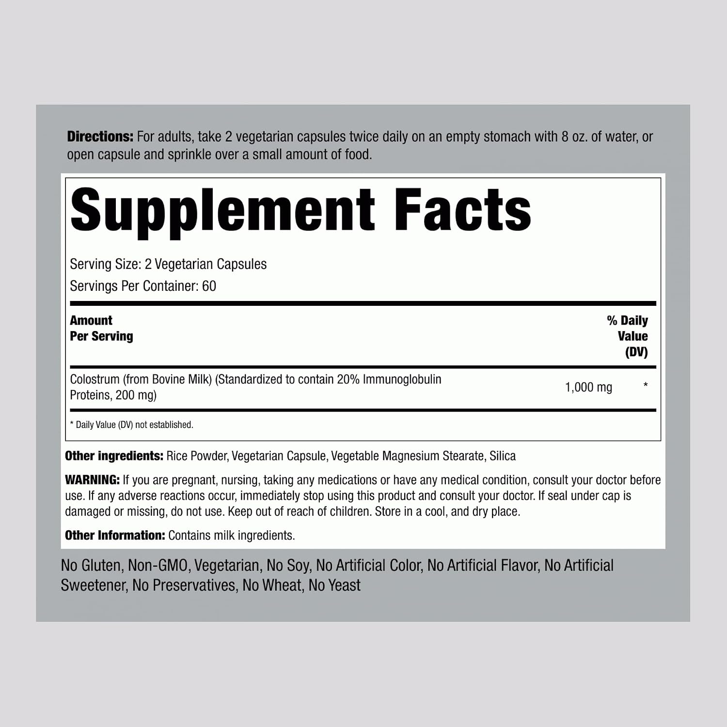 Piping Rock Colostrum Capsules 1000mg, 120 Quick-Release Capsules - görsel 2
