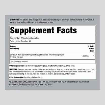 Piping Rock Colostrum Capsules 1000mg, 120 Quick-Release Capsules