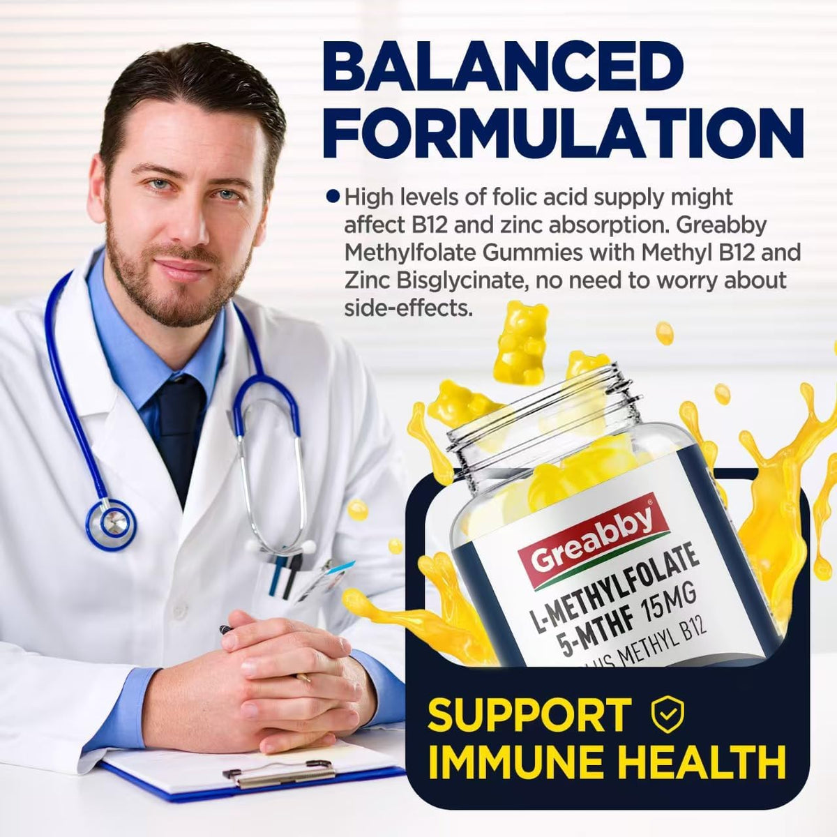 L-Methylfolate Gummies, 5-MTHF 15 mg with – Methyl B12 (1000 mcg per serving): Works synergistically with – Image 2