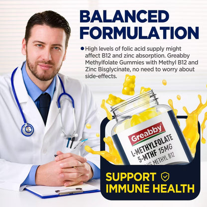 L-Methylfolate Gummies, 5-MTHF 15 mg with – Methyl B12 (1000 mcg per serving): Works synergistically with – Image 2