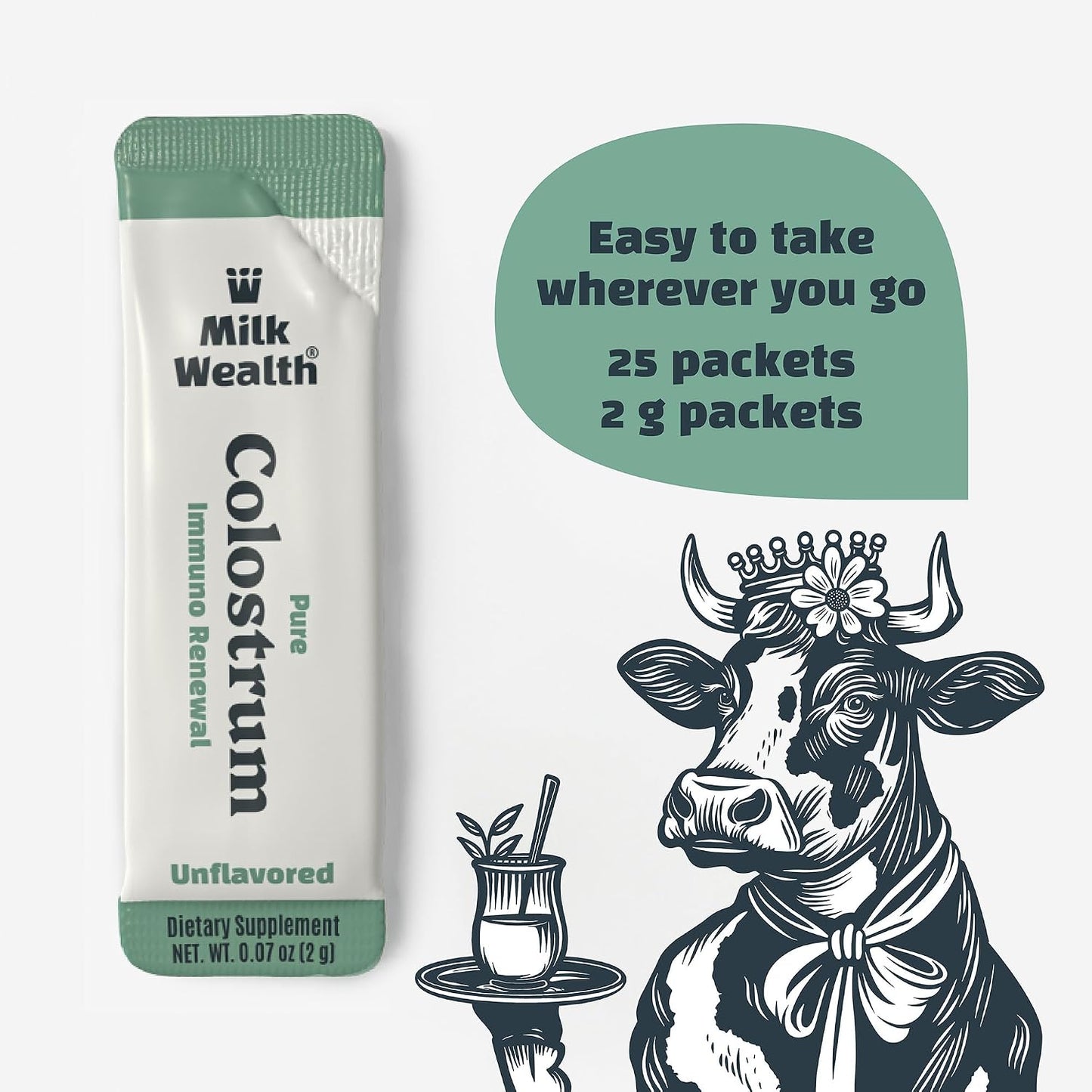 Milk Wealth™ Freeze-Dried Bovine Colostrum Powder – Immune & Gut Health Support, Grass-Fed, Unflavoured (25 Single-Serve Packets) - görsel 2