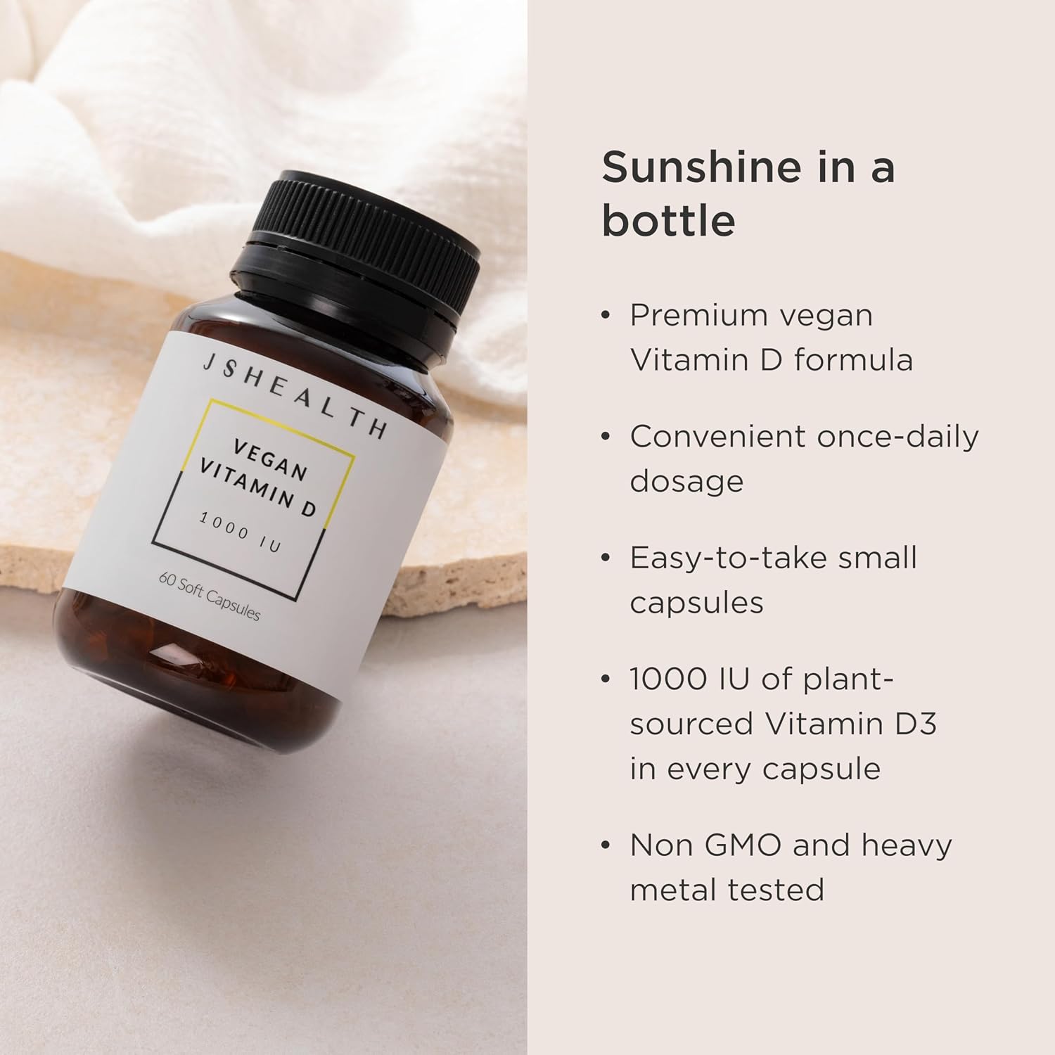 JSHealth Vitamin D3 1000IU Supplement - Vegan Vitamin D3 for Bone, Heart & Immune Support (60 Tablets) - görsel 2