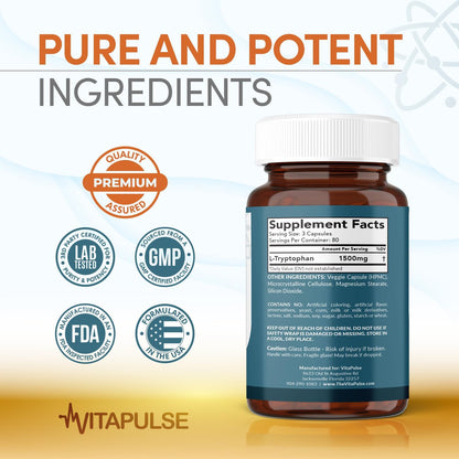 L-Tryptophan Supplement, 1500mg, 240 Capsules, Night-time Formula, Non-GM – Image 6