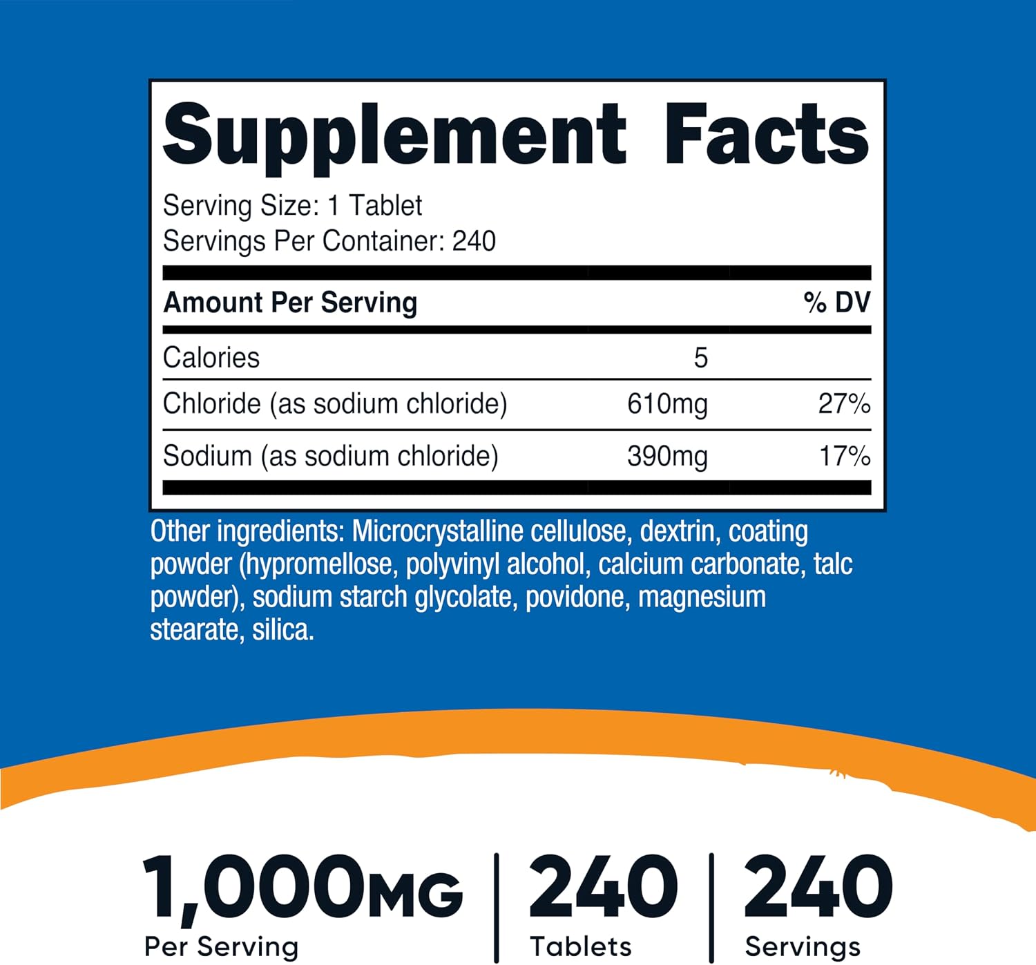 Nutricost Sodium Chloride 1000mg, 240 Tablets - Salt Tablets, Non-GM, Gluten free - görsel 2