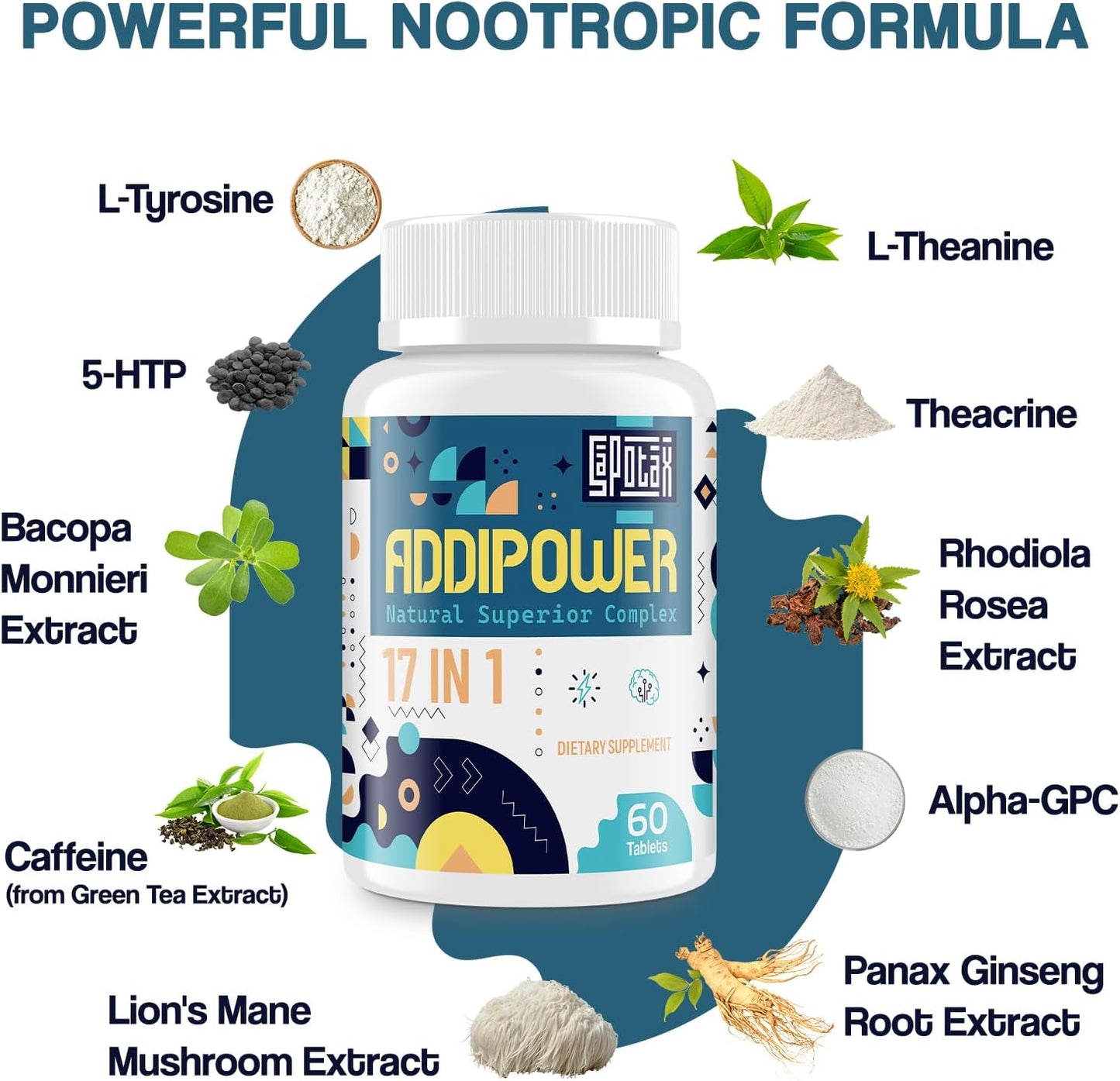 17-in-1 Brain Supplement for Memory and Focus: Nootropic with Herbal Extracts, Vitamins & Amino Acids - 60 Tablets - görsel 3