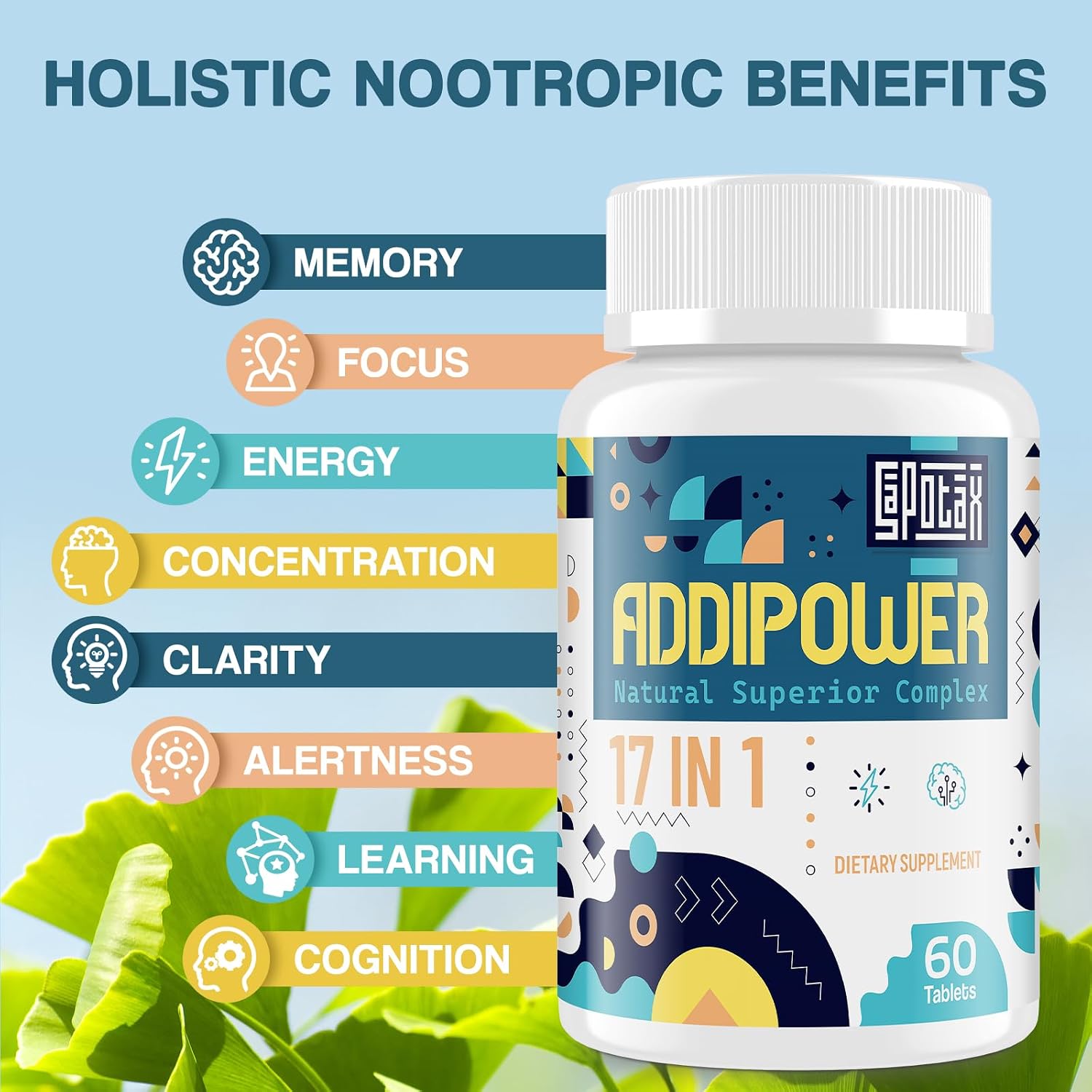17-in-1 Brain Supplement for Memory and Focus: Nootropic with Herbal Extracts, Vitamins & Amino Acids - 60 Tablets - görsel 4